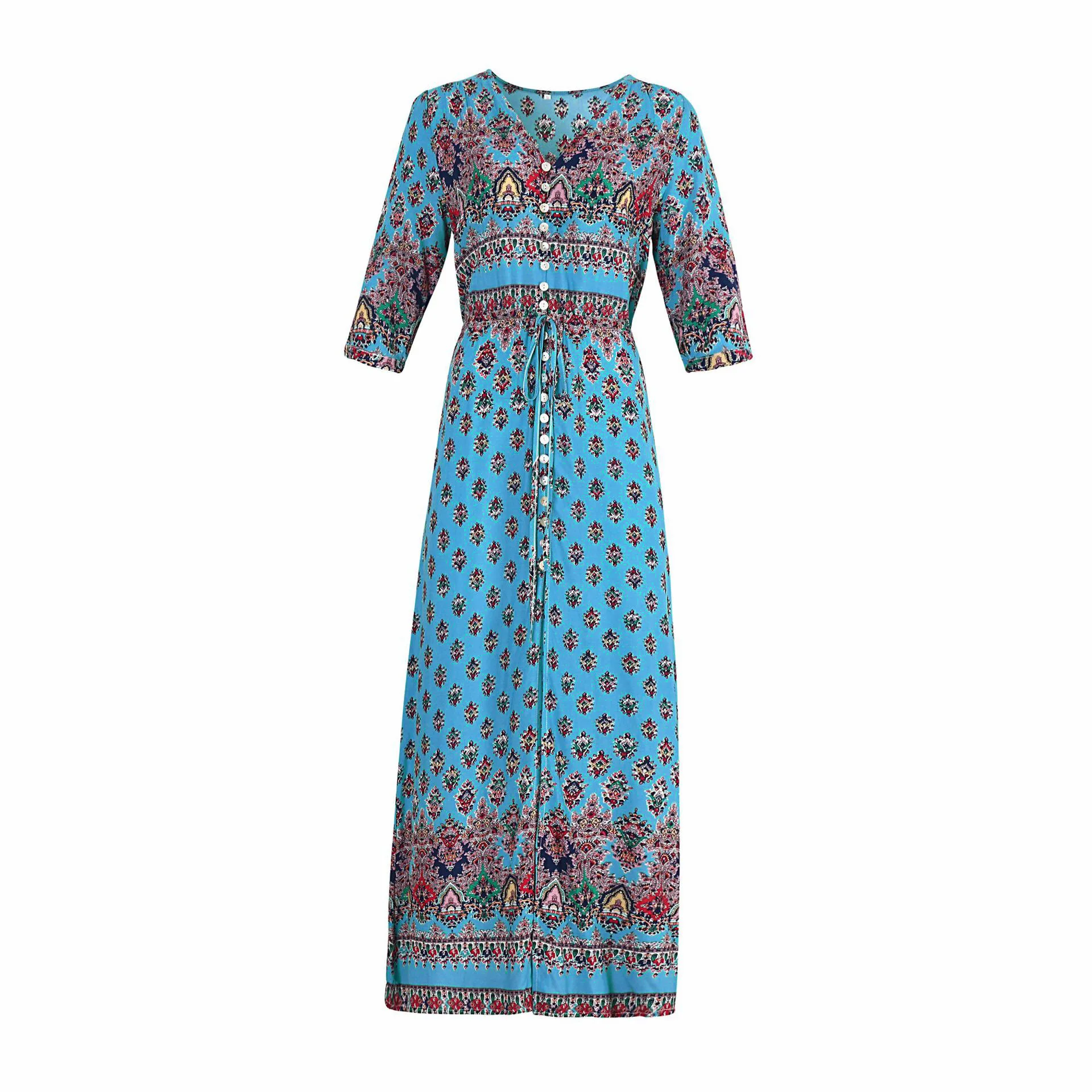 

Boho Maxi Summer Dress Ladies 2020 Floral Print Vintage Dress High Waist Women Clothes Beach Sexy Dress Elegant Long Shirt Dress