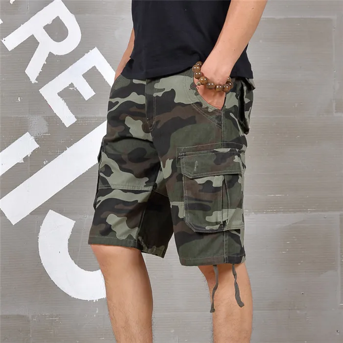 

2021 Summer Mens Baggy Multi Pocket Military Camo Shorts Cargo Loose Hot Breeches Male Long Camouflage Bermuda Capris Plus Size