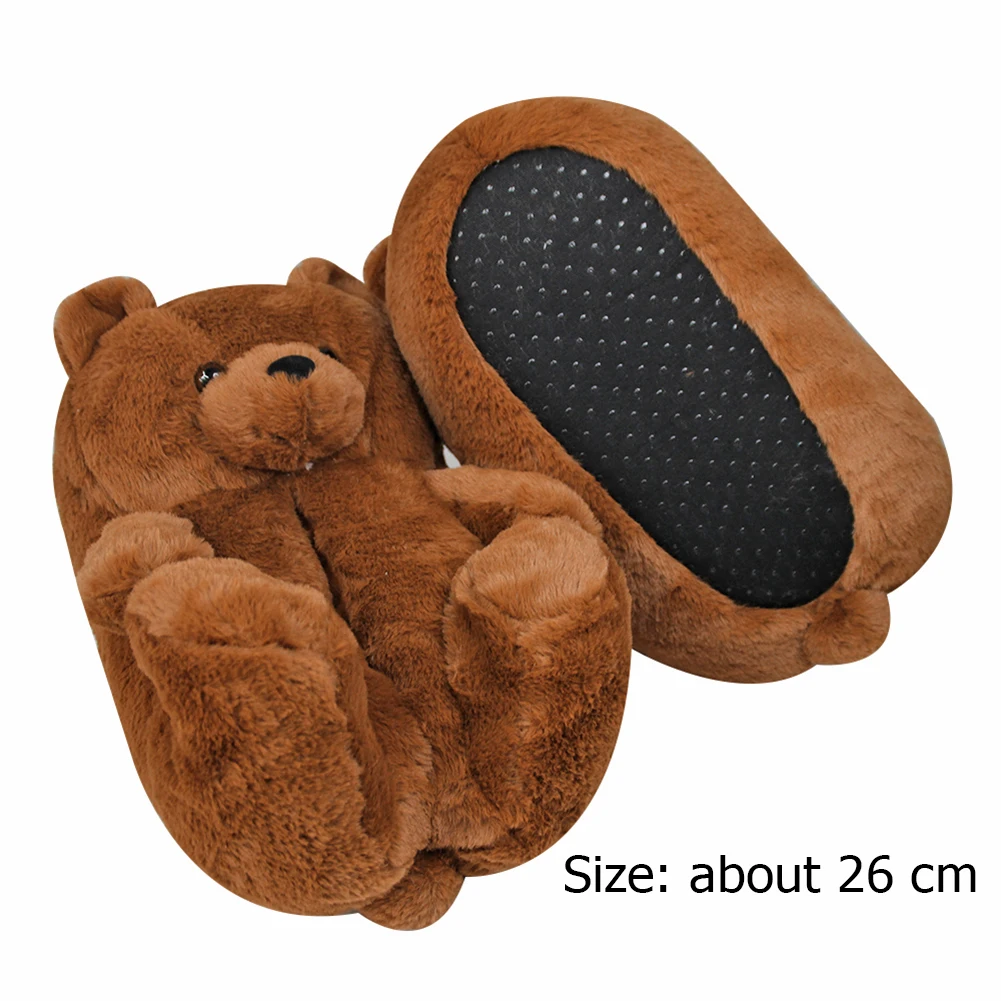 

Cute Soft Anti Slip Furry Faux Teddy Bear Slippers Women Home Indoor Cartoon Floor Plush Cotton Winter Warm Flip Flop Shoes