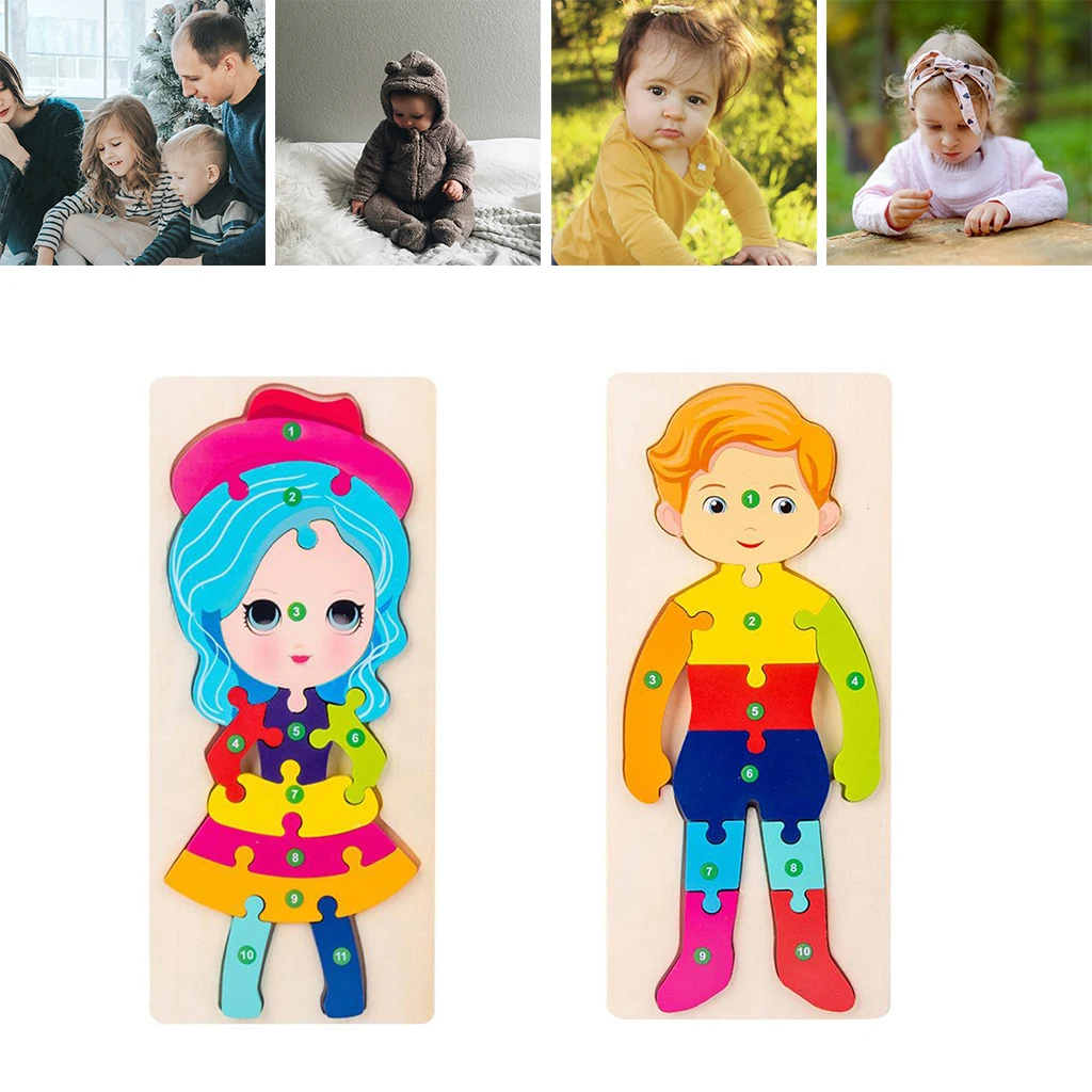 

Wood Puzzles Jigsaw Board Kids Shape Color Educational Motor Skills Toys