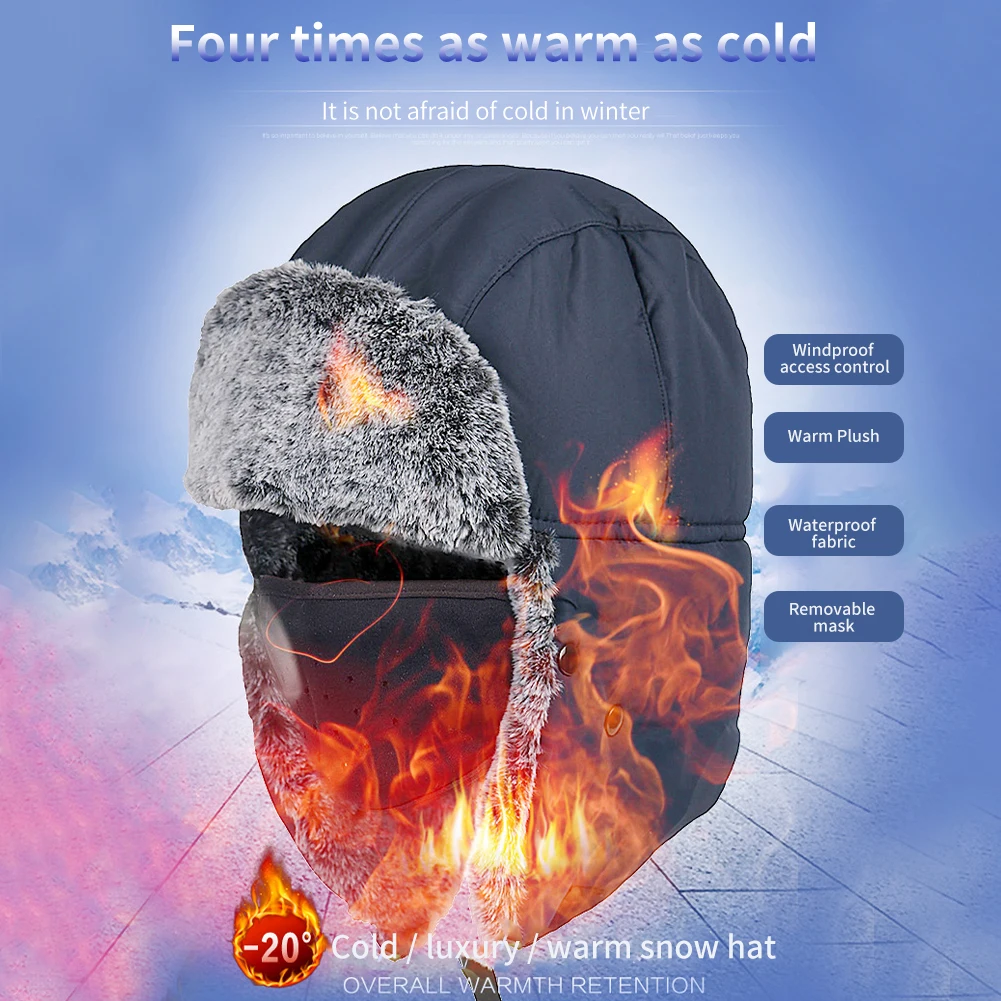 

Мужская и женская мягкая Лыжная Кепка с ушками и клапаном, ветрозащитная теплая зимняя шапка с искусственным мехом, регулируемый ремешок дл...