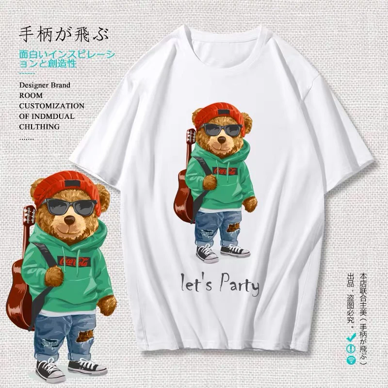 

2021 New Summer Women 100% cotton T-Shirt Cartoon Teddy bear tshirt Cute Fashion Casual Top Graphic tee women clothes