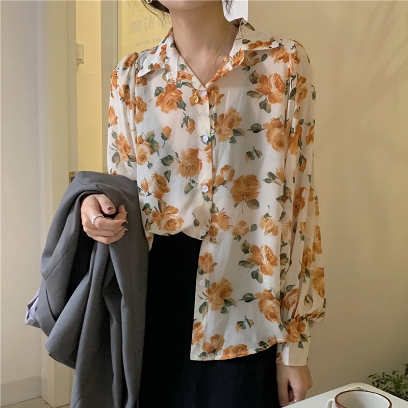 RICININA женская блузка с цветочным принтом отворотом длинный пышными рукавами
