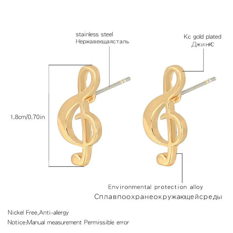 

JESSIC New Fashion Tiny Music Note Stud Earrings Women Gold Silver Color Elegant Steel Needle Earrings Musical Girl Jewelry Gift