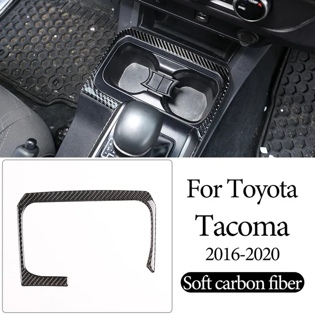 

Interior Modification 100% Soft Carbon Fiber Car Center Cup Water Holder Decorator Panel Cover Trim For Toyota Tacoma 2016-2020