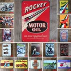 Винтажный металлический постер Rocket Motor Oil для Space Age Vespa BSA, индийский Нортон, ламбретта, мотоцикл, украшение для стен