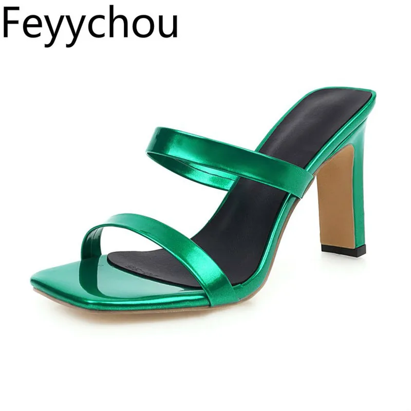 Женские шлепанцы на высоком каблуке с открытым носком и узкой лентой Коллекция