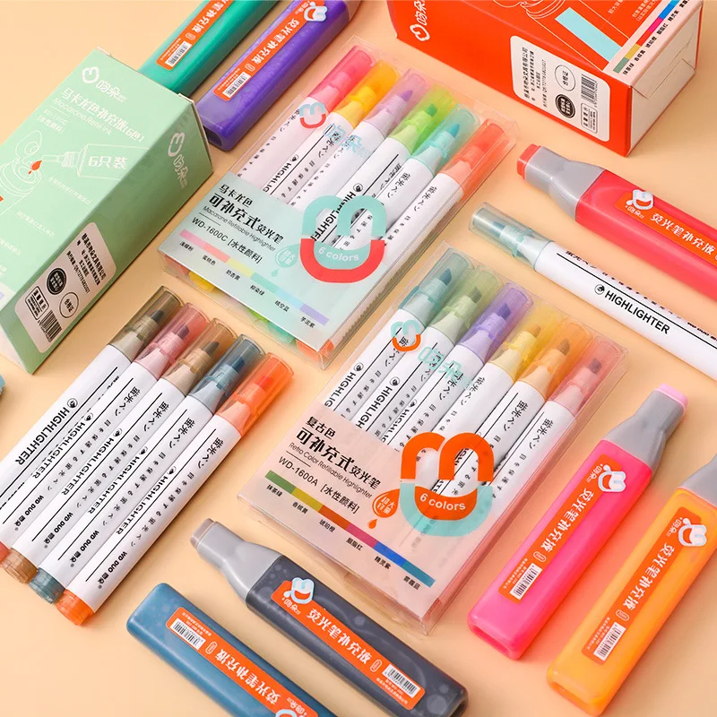 

Refillable Ink Highlighter, Student Light Color Series of Key Point Marker Pen, Complementary Color Soft-tip Marker Pen
