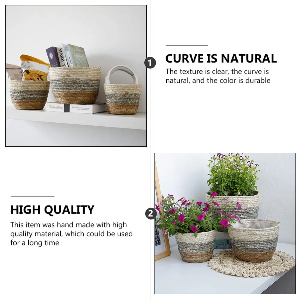 

3pcs Decorative Straw Weaving Flowerpot Decorative Flowerpot (Assorted Color)