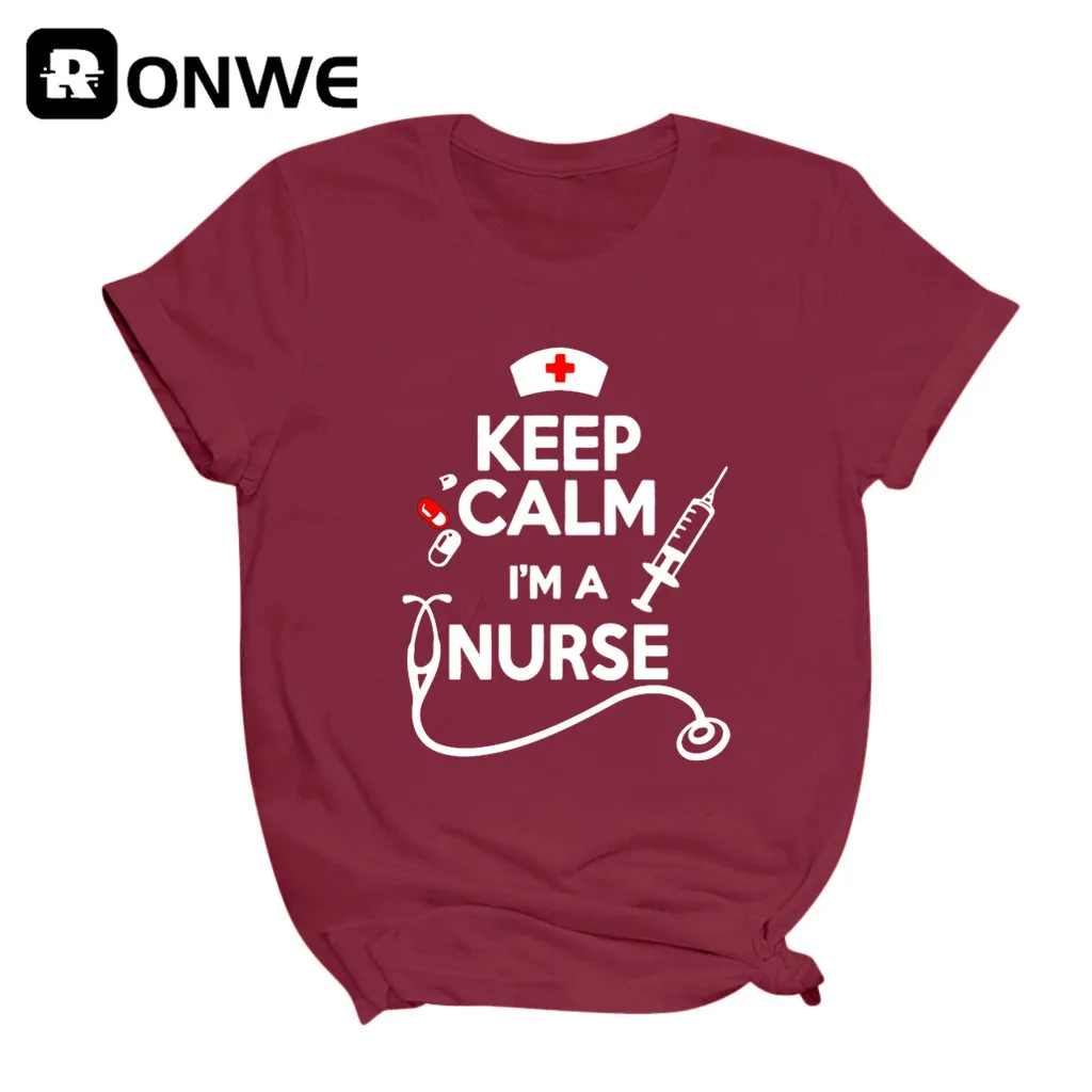 Футболка женская черная с коротким рукавом и принтом медсестры - купить по