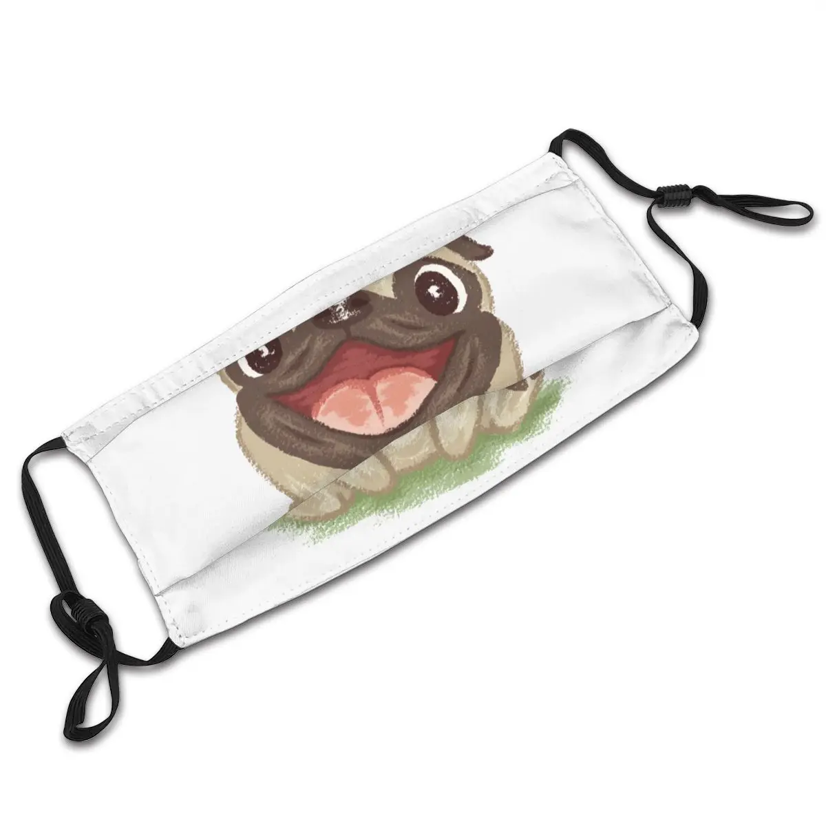 

Happy Pug Dog Men Women Reusable Face Mask Anti Haze Dust Protection Cover Respirator Muffle Mask with Filters