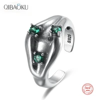 s925 sterling silver opening rings green zircon oxidized silver ring luxury fashion generous fine jewelry for women