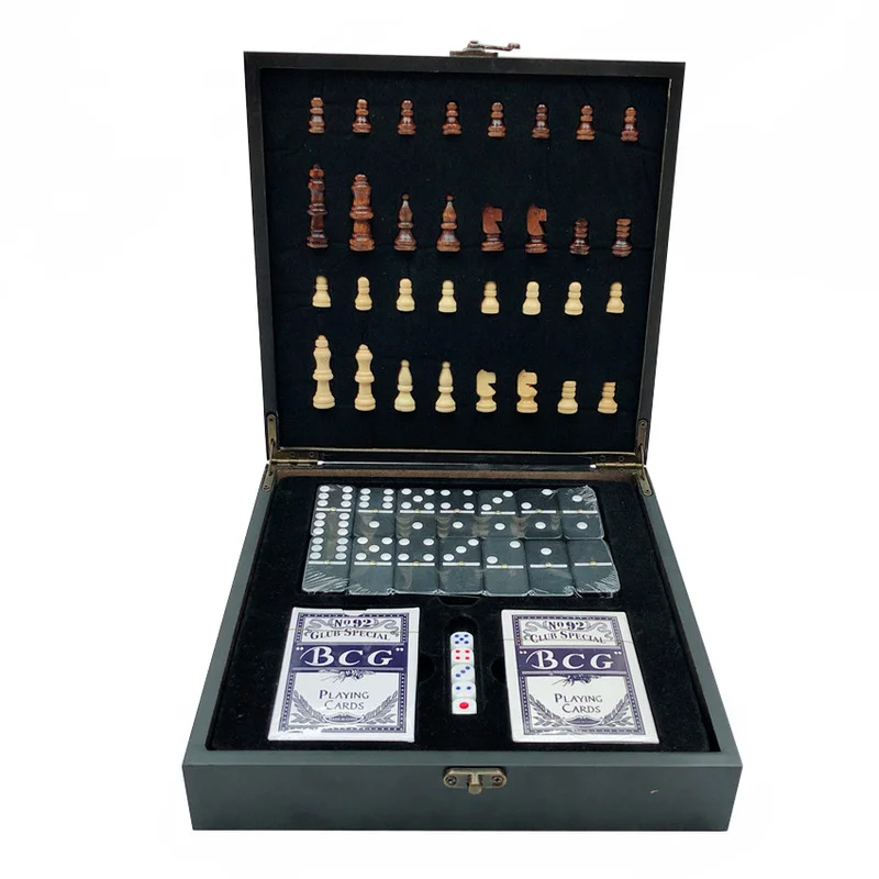 4 в 1 деревянные международные шахматы + покер кости домино семейные вечерние