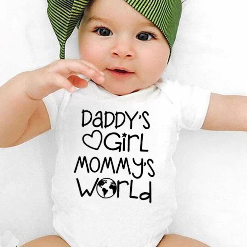 

Daddy's Girl Mommy's World Newborn InfantShort Sleeve Romper Funny Toddler Jumpsuit 0-24 Months Girls Fashion Clothes