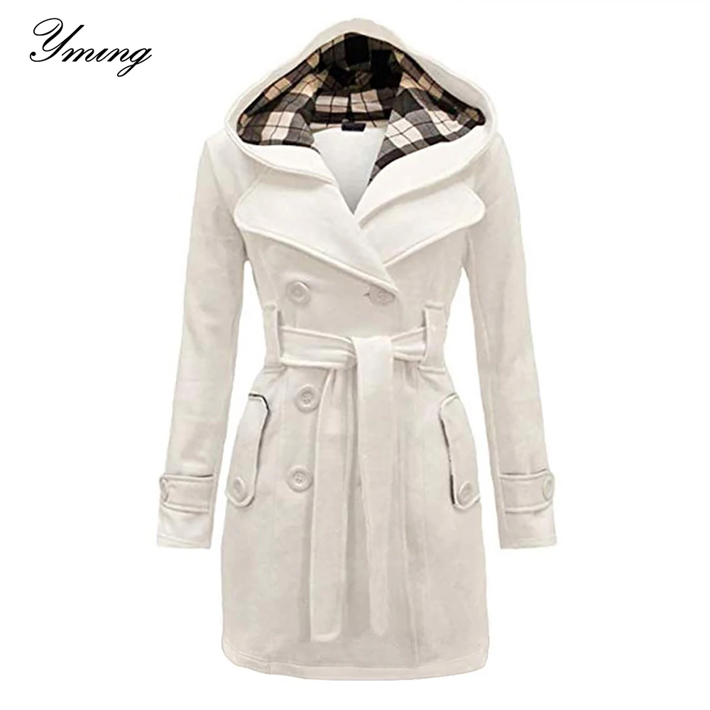 YMING женская зимняя двубортная теплая ветровка средней длины с поясом модная