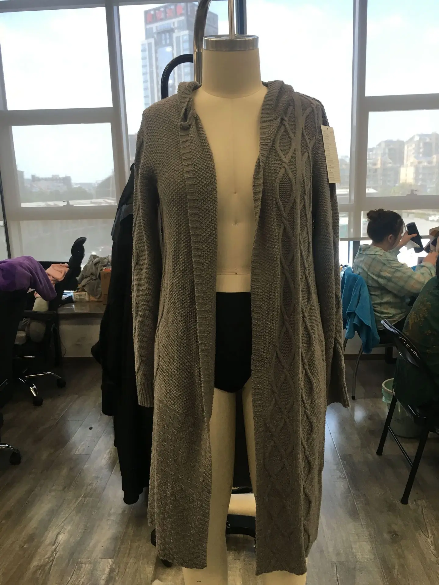 

Mandylandy Autumn Winter Hooded Knitted Sweater Women's Casual Solid Color Cardigan Long Sleeve Loose Long Sweater Coat