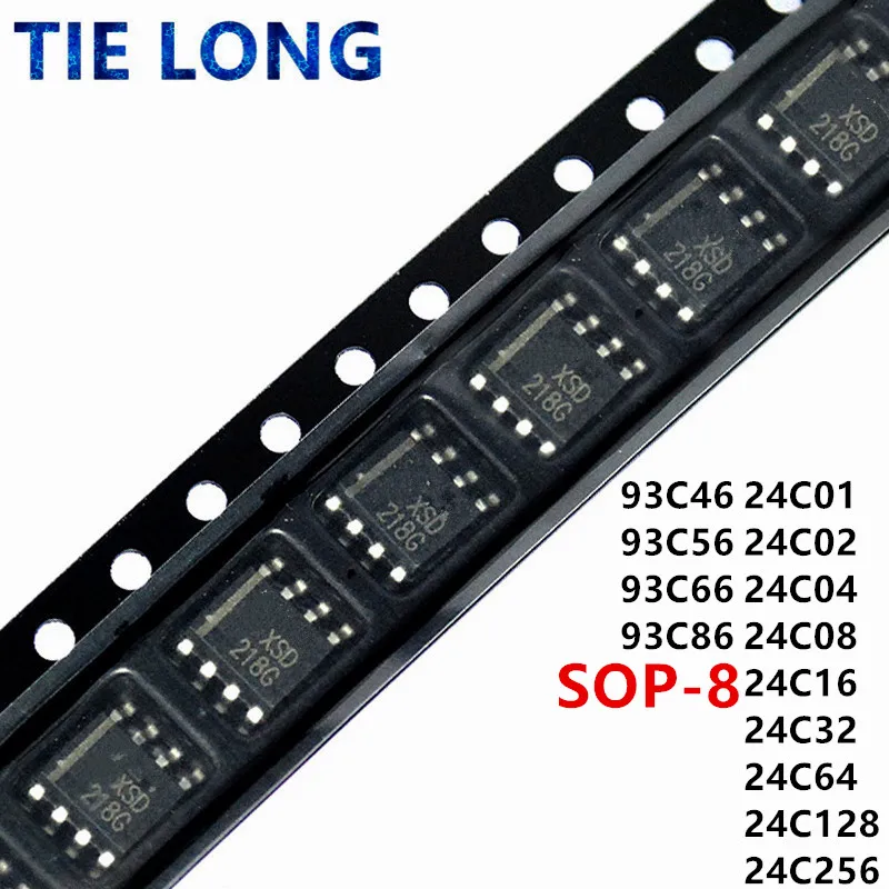 10PCS 24C01 24C02 24C04 24C08 24C16 24C32 24C64 24C128 24C256 24C512 93C46 93C56 93C66 93C86 SOP-8 New and Original IC Chipset |