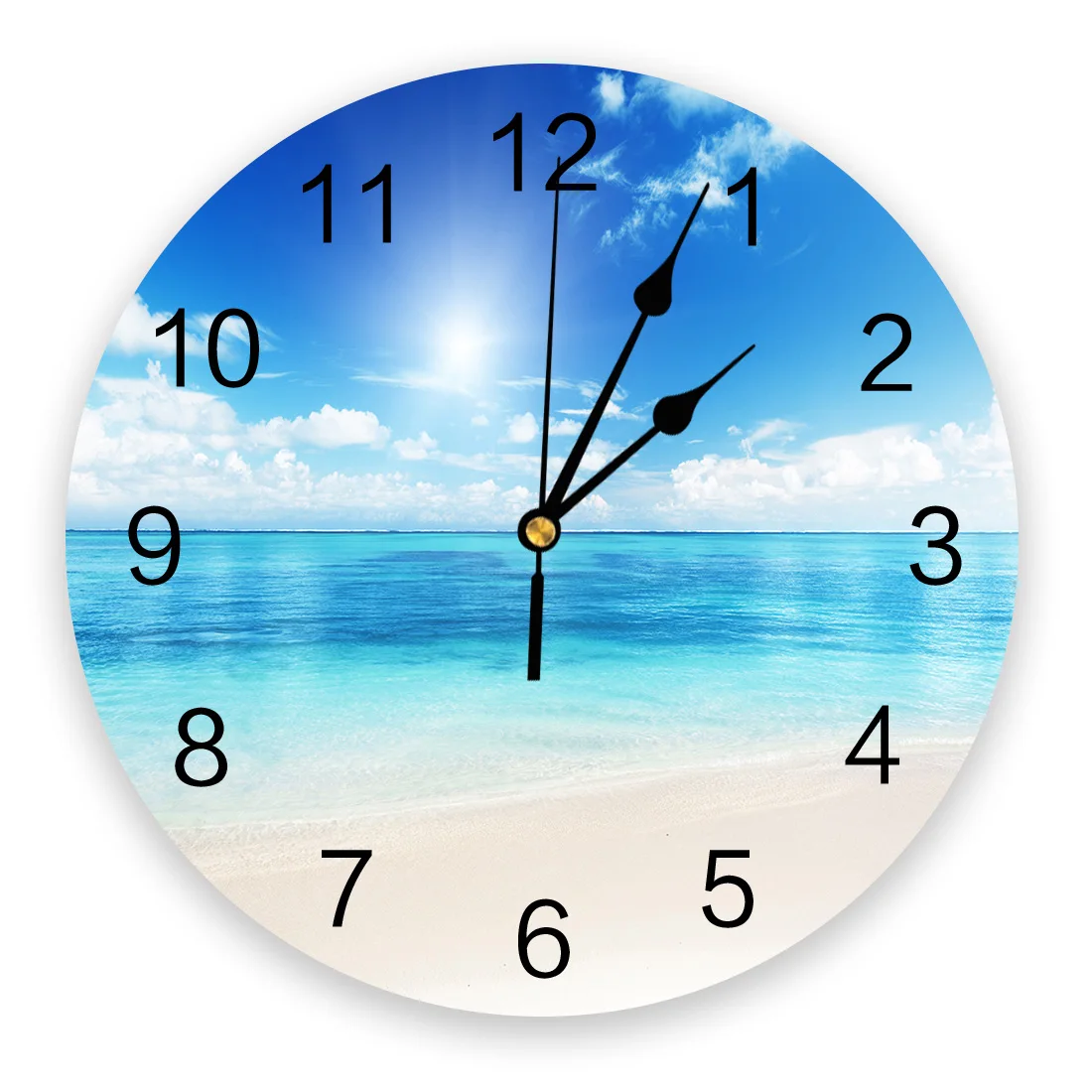 

Круглые Настенные часы с изображением океана, пляжа, природы, пейзажа, солнечного света, креативный домашний декор, настенные часы с кварцев...