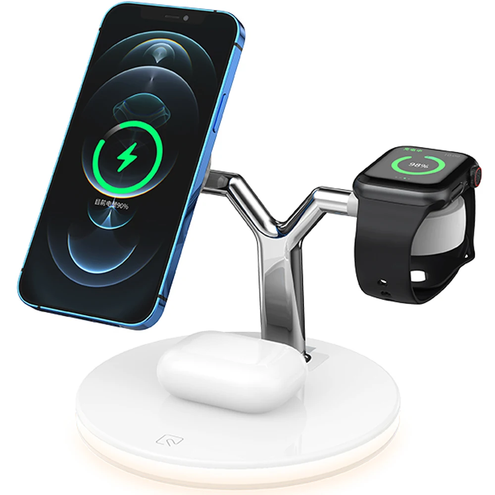 Магнитная Беспроводная зарядная станция 3 в 1 для iPhone 12 Pro Max Mini Apple Watch быстрая док