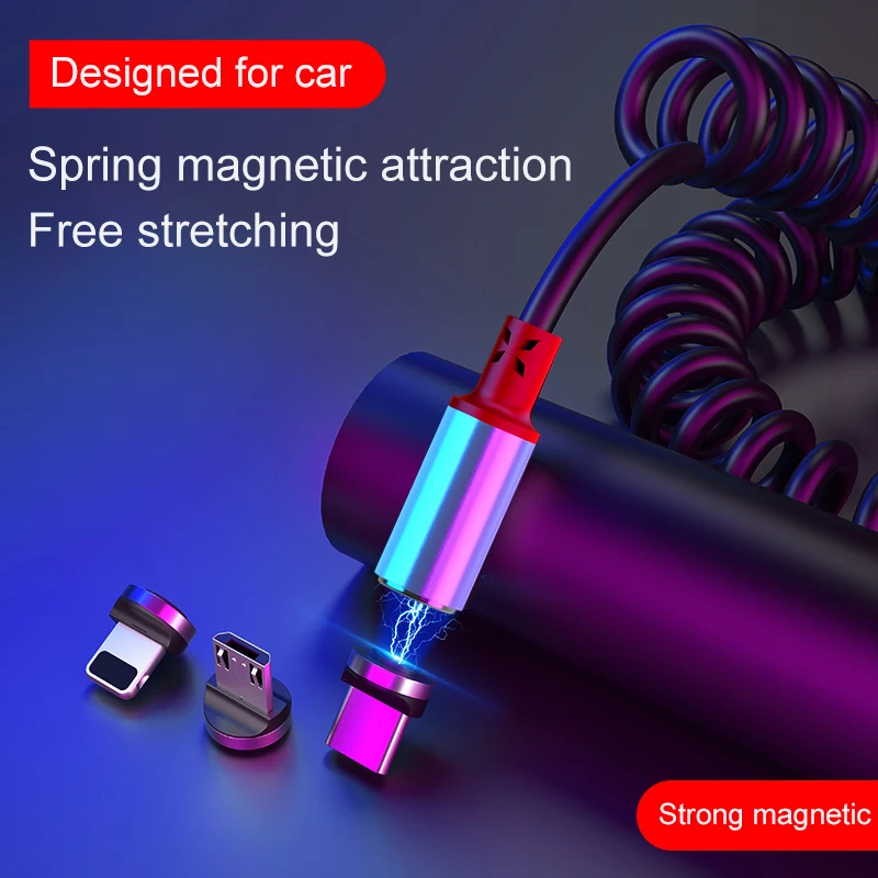

3A Magnetic Cable Spring Micro USB Charger Type C 8 Pin Fast Charging Cable For iPhone XS Samsung S9 Huawei P30 Retractable Cord