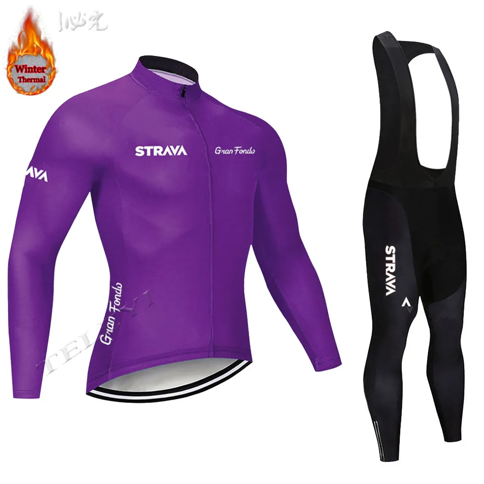 STRAVA зеленый флис мужской Велоспорт Джерси Набор велосипедный зимний Одежда для велоспорта Майо Ropa Ciclismo Invierno костюм - Color: 12