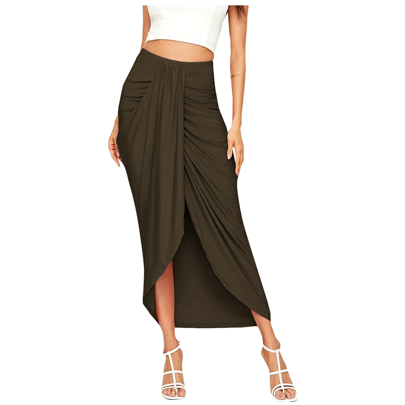 

Womail Women's Fashion Casual Slit Wrap Asymmetrical Elastic High Waist Skirt Maxi Draped Solid Long Skirt 2021 New Mujer Faldas
