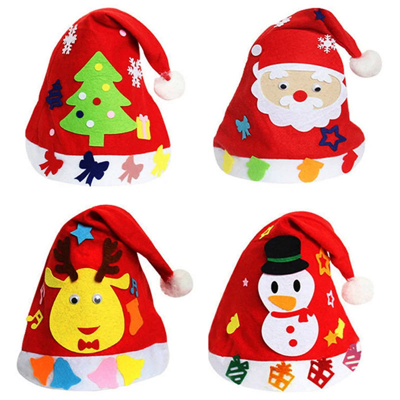 

1Set Christmas Children Kids DIY Handmade Hat Craft Kit Non-woven Handmade DIY Christmas Hats Toy Xmas Toy
