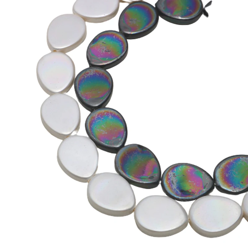 1 Веревка 13*16 мм белые и черные плоские бусины в форме капель из натурального