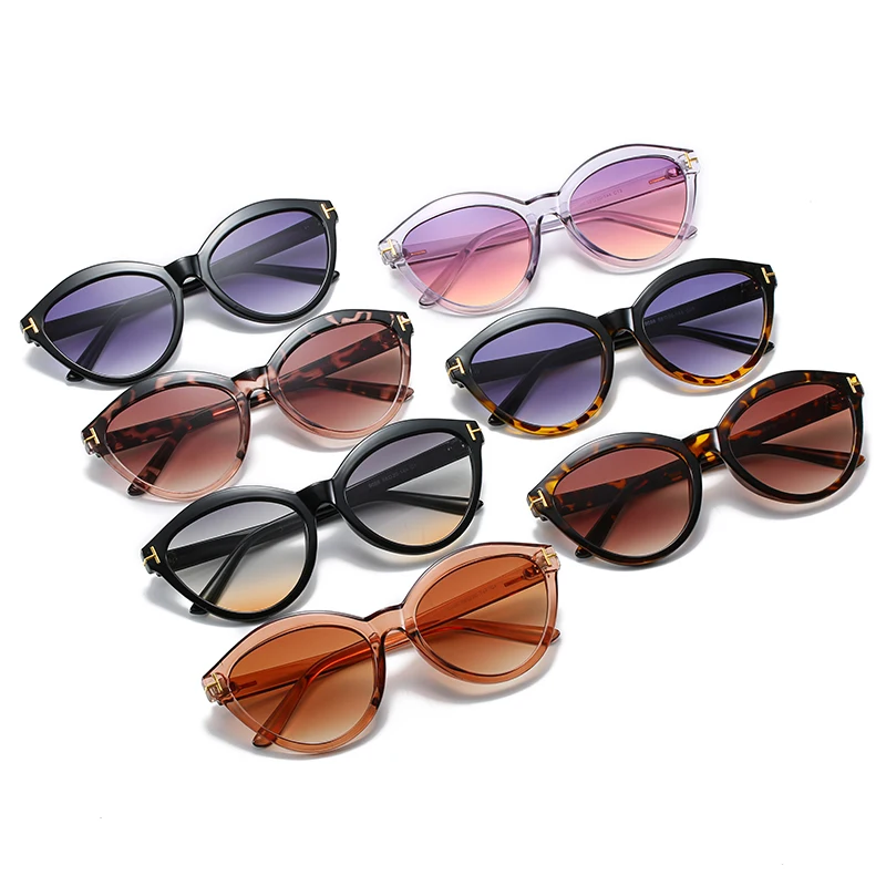 

Cat Eye Women Sunglasses Brand Designer Chic Round Plastic Frame Double Colors Lens UV400 Unisex Eyewear 9056