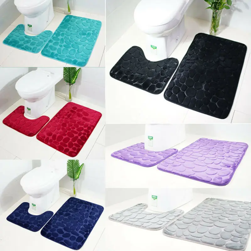 

2pcs/set Funnel Cobblestone Bath Bathroom Anti-slip Carpet Mat Toilet Rug New bathroom mat set