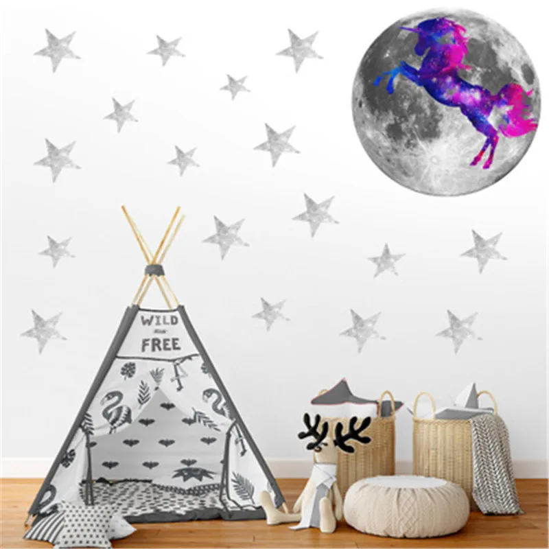 Светящиеся луна звезды Единорог настенные наклейки для детской комнаты детская