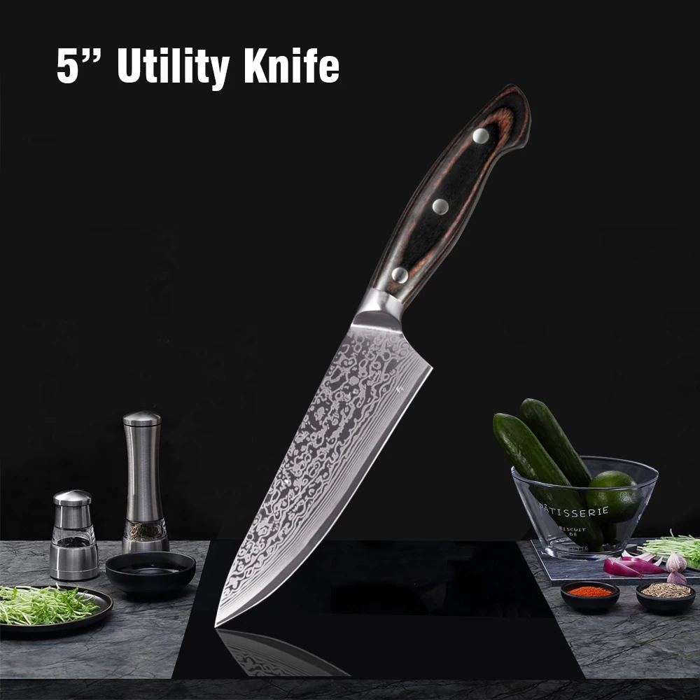 5 inch utility knife FANGZUO 5 шт. набор кухонных ножей лезвия из нержавеющей стали Дамасские лазерные наборы шеф-ножей Santoku инструменты для приготовления пищи - Цвет: 5 inch utility knife
