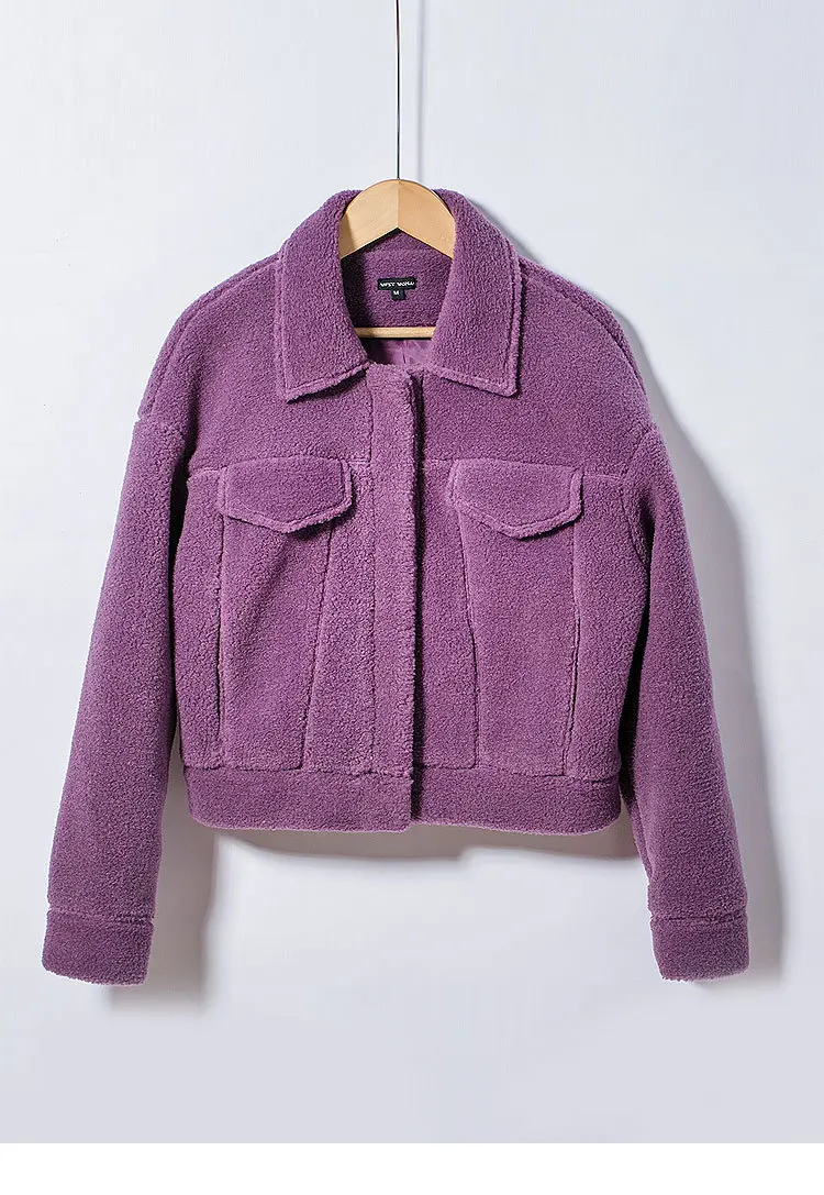 

Women's Autumn and Winter New Loose Short Thick Warm Lapel European and American Lalambswool