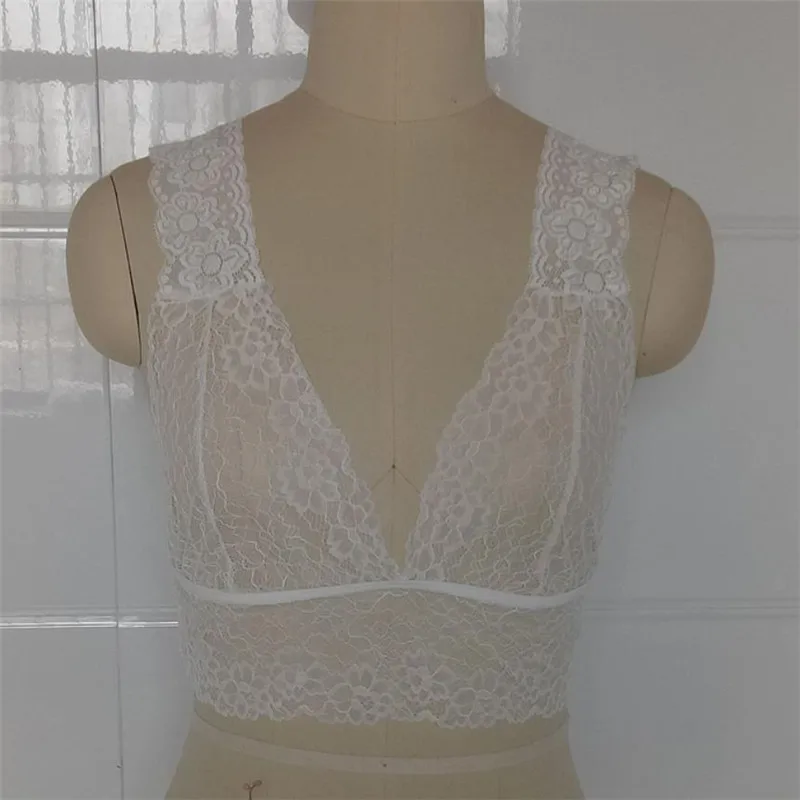 Женский пикантный бюстгальтер с кружевами без рукавов на бретельках v-образным