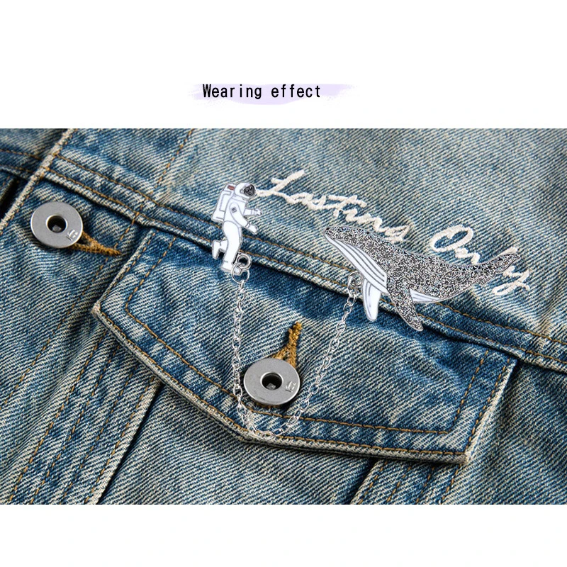 Брошь в виде космонавта и Кита эмалированная значок-булавка на подарок заколки