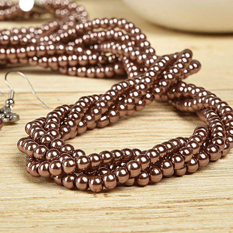 Бокал для шампанского бисерные Стиль шик синтез жемчуга 4 ряда ожерелье браслет