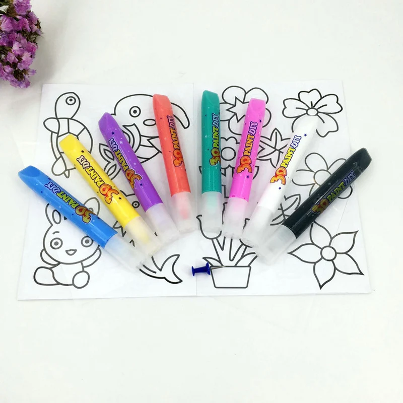 Детская одежда 8 цветов 3D наклейки Краски Стекло клей ing набор ручек для рисования