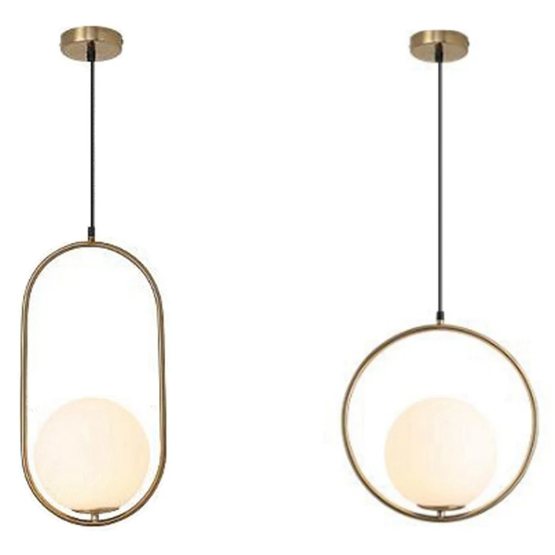 

2 Pcs Glass Ball Pendant Lights Modern LED Hanging Lamp for Living Room Brass Pendant Lamp Chandelier, Round & Oval