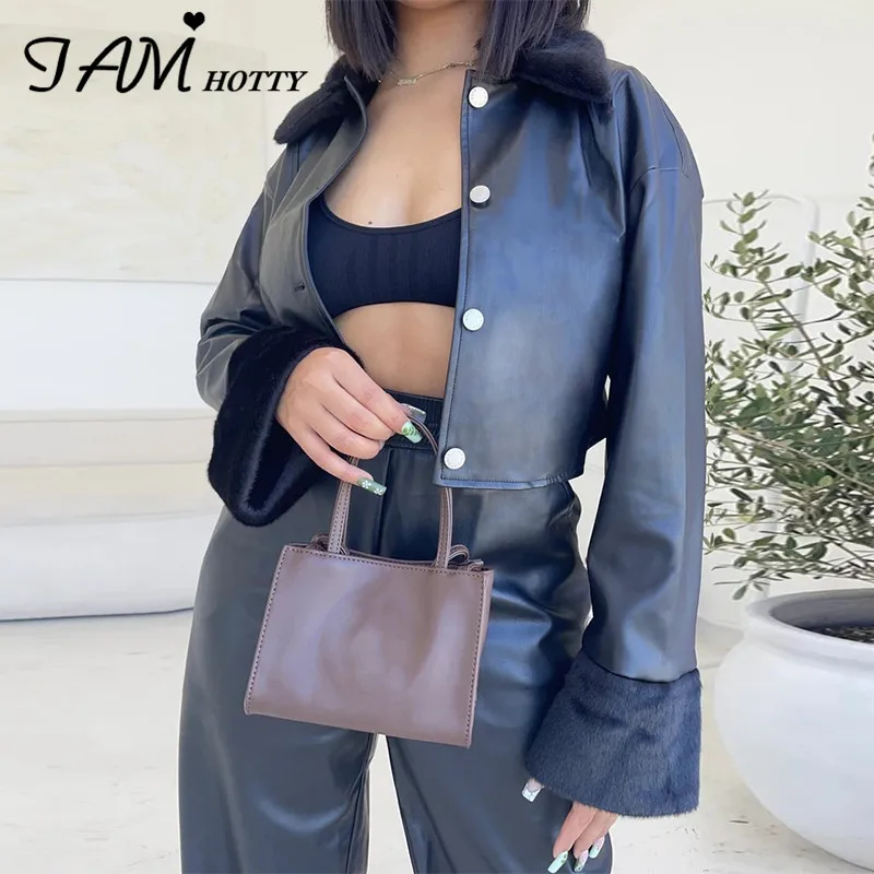 

Женская однобортная куртка IAMHOTTY из искусственной кожи с нашивками на воротнике