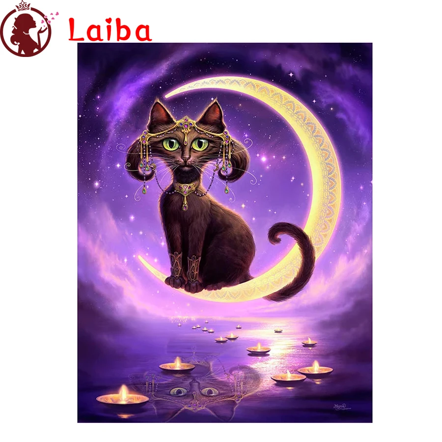 

5d diy painting Cats are dreamy and romantic on moonstone full square round drill diamond painting mosaic diamond home decor