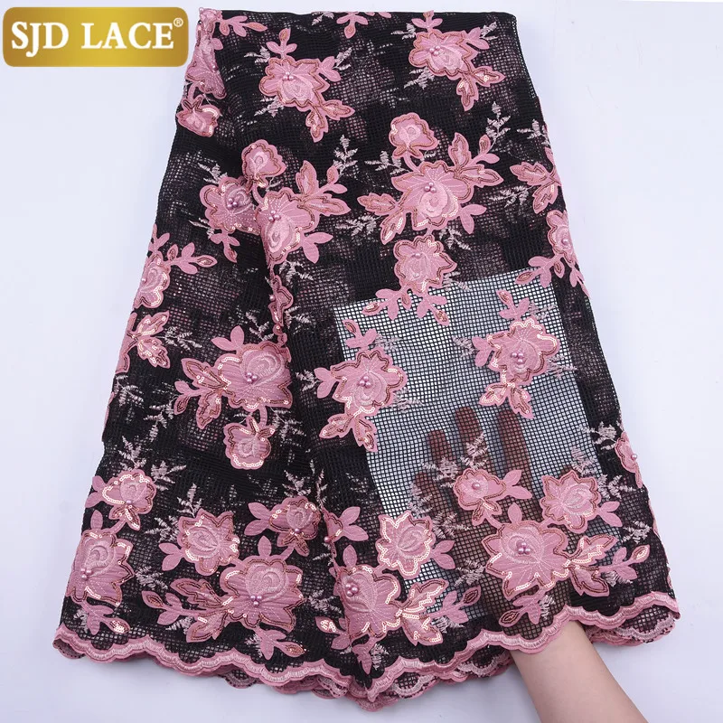 

SJD LACE African Lace Fabric With Beads French Mesh Lace Fabric Sewing Sequins Nigerian Lace Fabric For Wedding Party Dress1903B