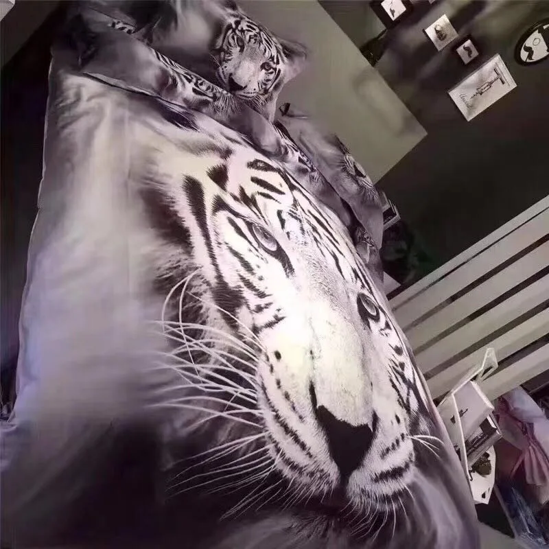 Комплект постельного белья с 3d головой белого тигра, хлопок, постельное белье для двойной королевы, постельное белье, 4 шт. в комплекте, пододеяльник, простыня, наволочки