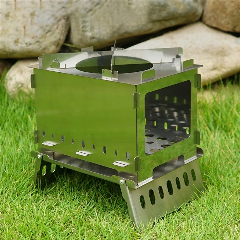 

Outdoor Camping Stove Barbecue Grill Lightweight Folding Wood Stove Stainless Steel Hiking Picnic Cooking Bbq Burners Furnace