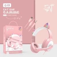 new rgb flash light cute cat ears wired headphone with mic can control led kid girl stereo music helmet phone headset gift