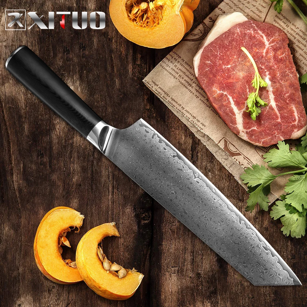 Кухонный нож XITUO из дамасской стали острый поварской резак мясницкий для нарезки