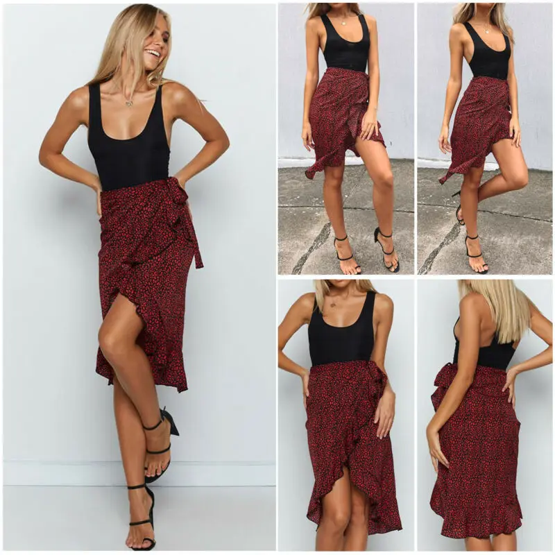 Сексуальная Женская леопардовая юбка с запахом нестандартная туника миди