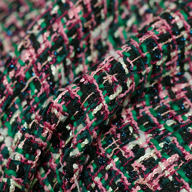 Ткань из твида розового и зеленого цвета осенняя куртка платье костюмы материалы