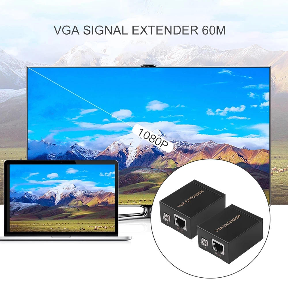 Ретранслятор KEBIDU 1080P VGA на RJ45 усилитель сетевого сигнала по Cat5e/6 до 60M для ПК