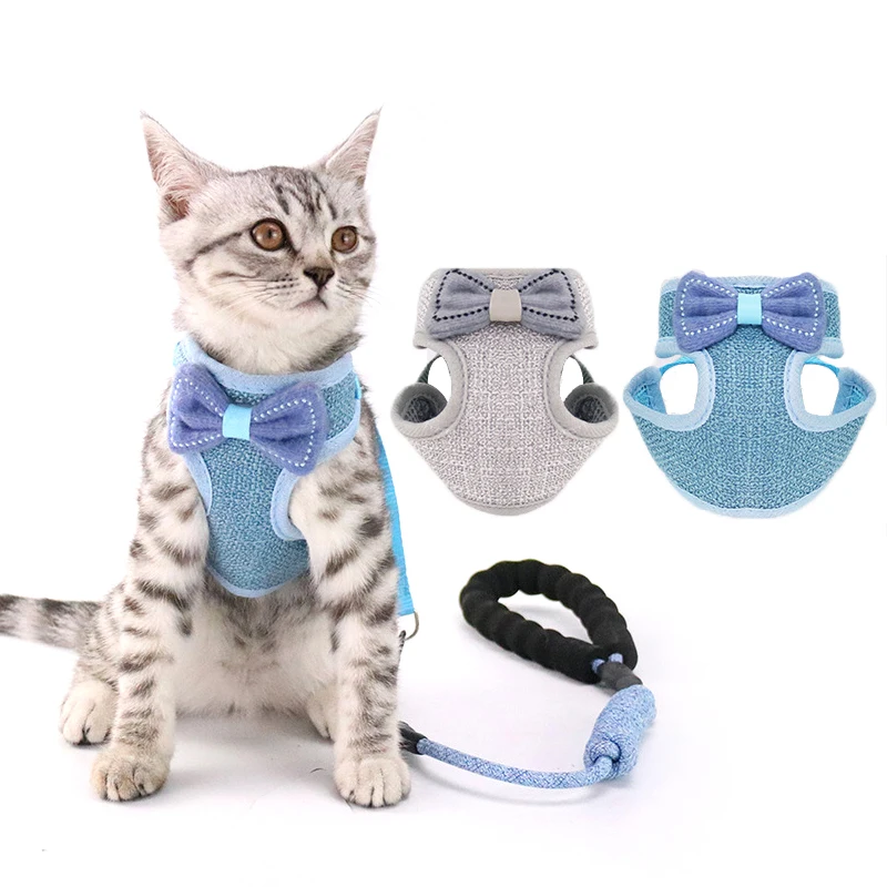 

Cool Cat Harness and Leash Adjustable Anti-Breakaway Set Collar Cute Bow Vests for Puppies Kitten Cats Harness Mesh Breathable