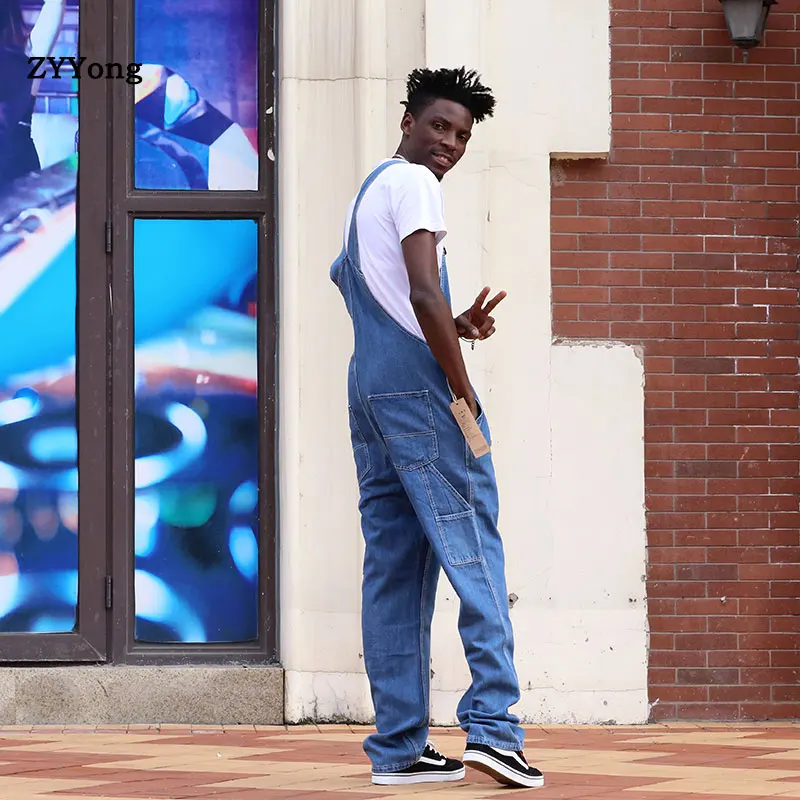 2020 Men's Plus Size Overalls Large Size Huge Denim Bib Pants Fashion Pocket Blue Jumpsuits Male 30-46 Free Shipping